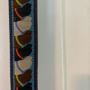 Leather-Trim Navy Woven Belt with dog print